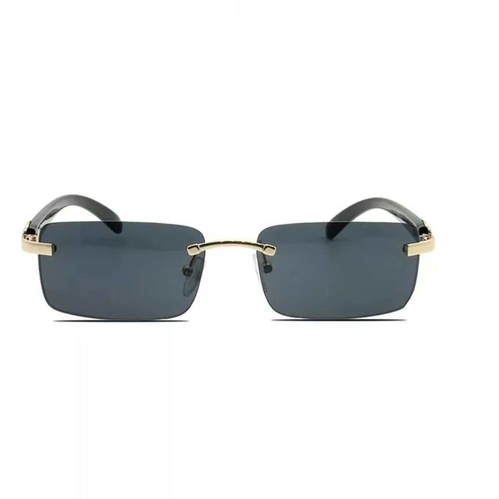 Men Sunglasses Hip Hop Shades Metal Gold Rimless Black‎ Lens Outdoor Street Wear